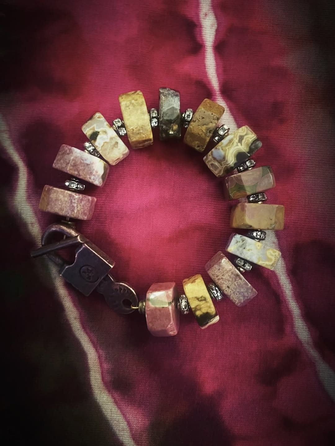 Ocean agate stone bead bracelet