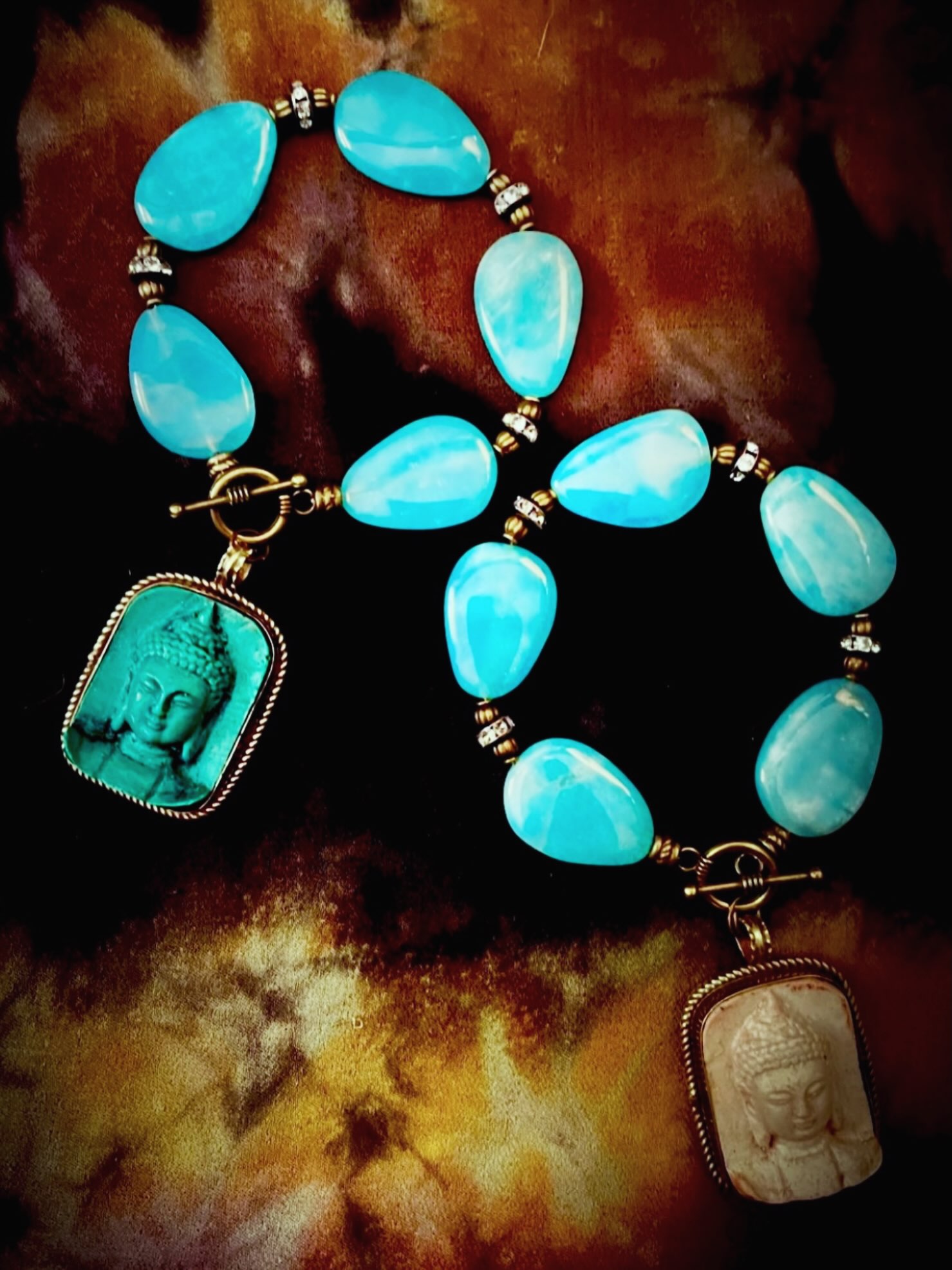 Amazonite Buddha bracelets with turquoise stones